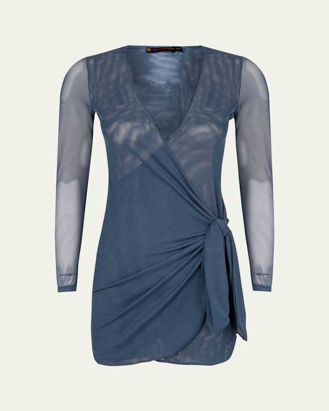 Solid Emily Sheer Long-Sleeve Coverup